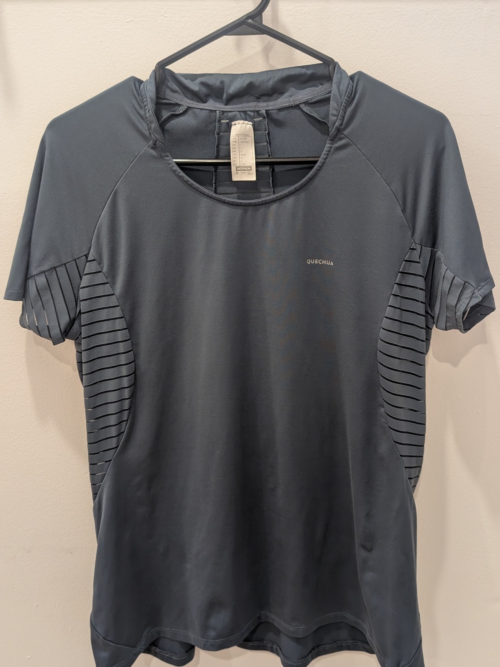 Quechua Slate Blue Short Sleeve Tee with Striped Side Panels